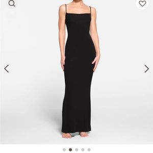 Skims Onyx Black Ribbed Maxi Dress Loungewear Sleepwear NWT Super comfortable
